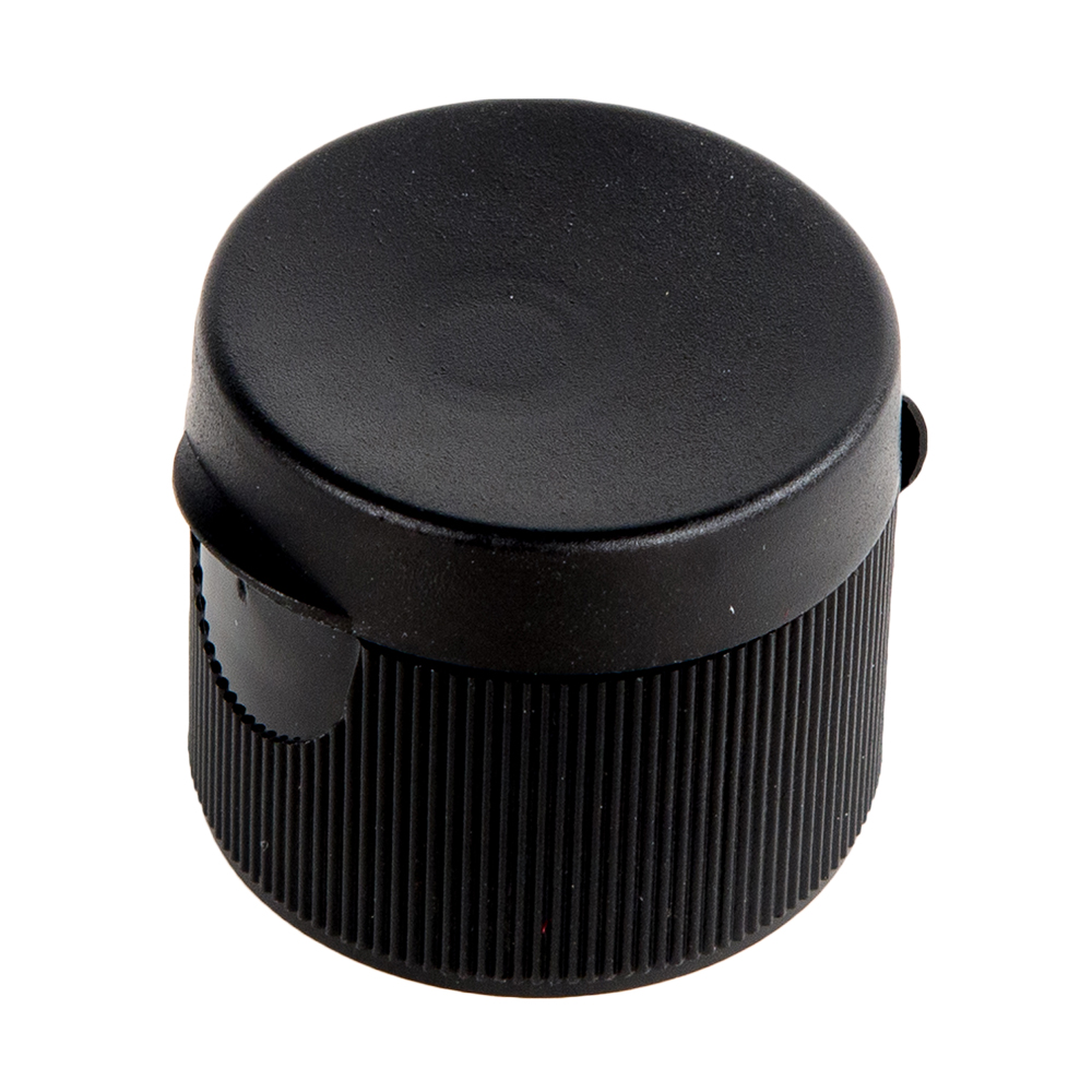 24/410 Black Ribbed Snap Top Cap with .25" Orifice | U.S. Plastic Corp.