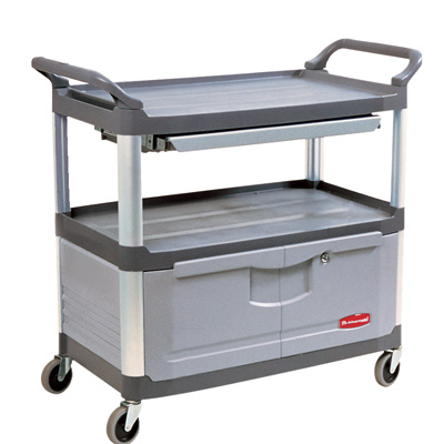 Gray Rubbermaid® X-tra™ Cart With Lockable Doors And Sliding Top Drawer 