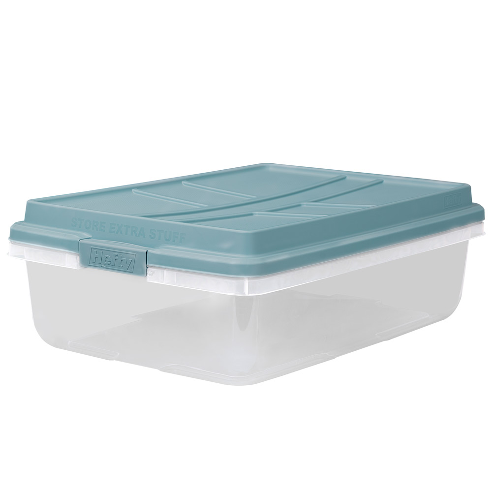 Hefty 40 Qt. Clear Plastic Storage Bin with Blue HI-Rise Lid, 6