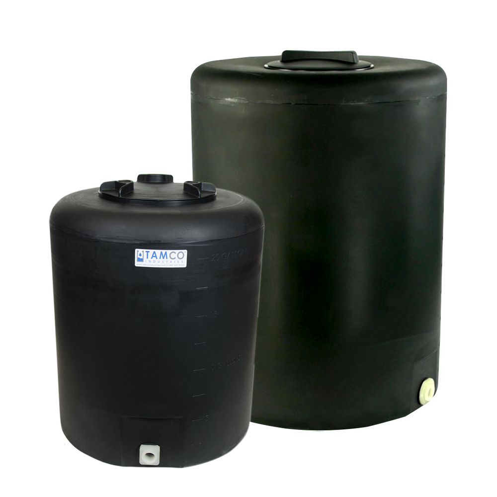 105 Gallon Tamco® Vertical Black Pe Tank With 8 Gasketed Lid And 2 Fitting 24 Dia X 60 Hgt 1692