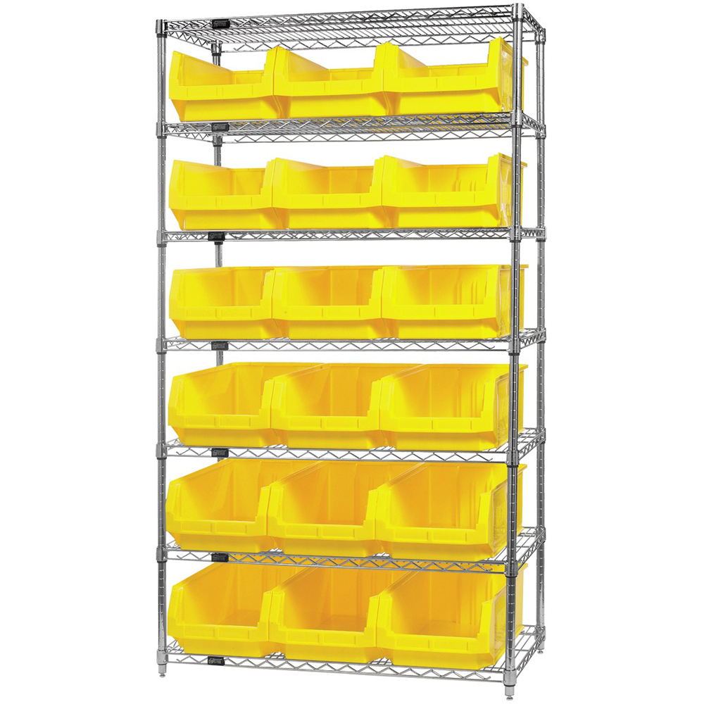 Bin System with 7 Shelves & 18 Yellow Bins 19-3/4