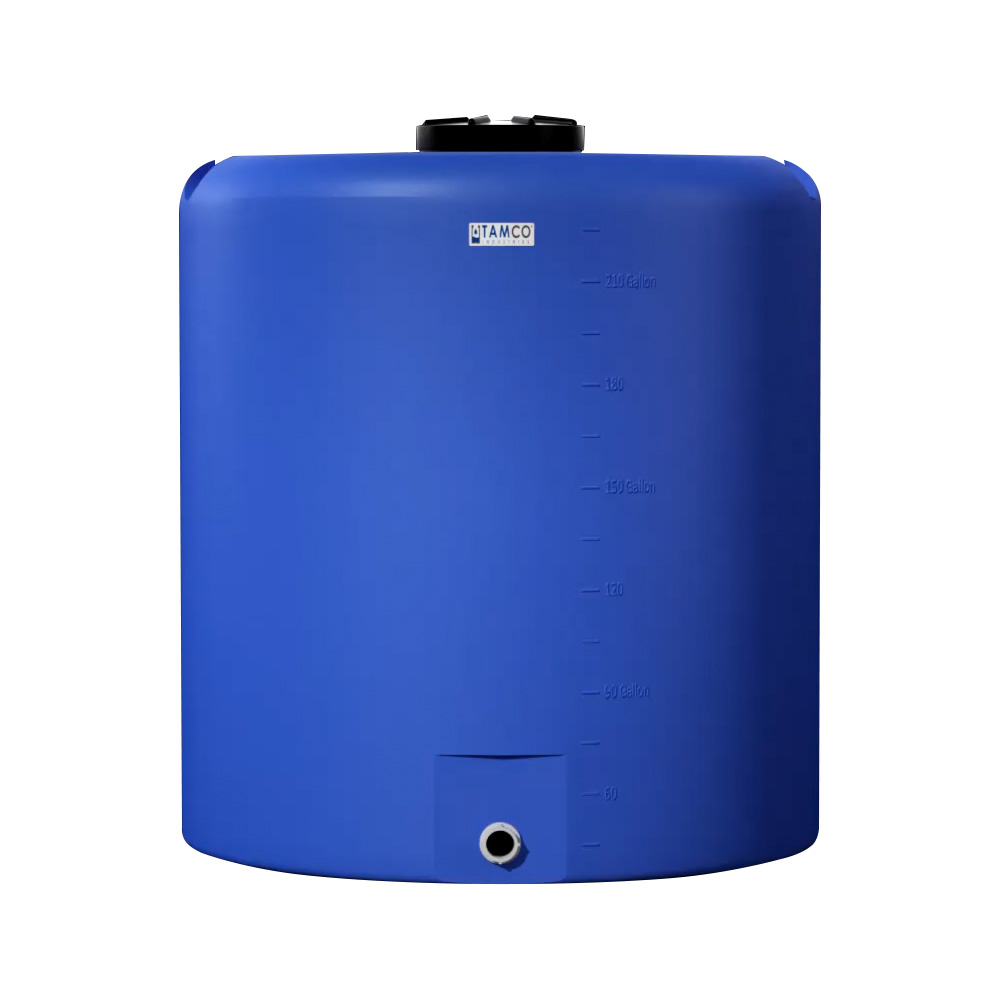 210 Gallon Tamco® Vertical Blue Pe Tank With 12 12 Plain Lid And 2 Fitting 40 Dia X 47 Hgt 5615