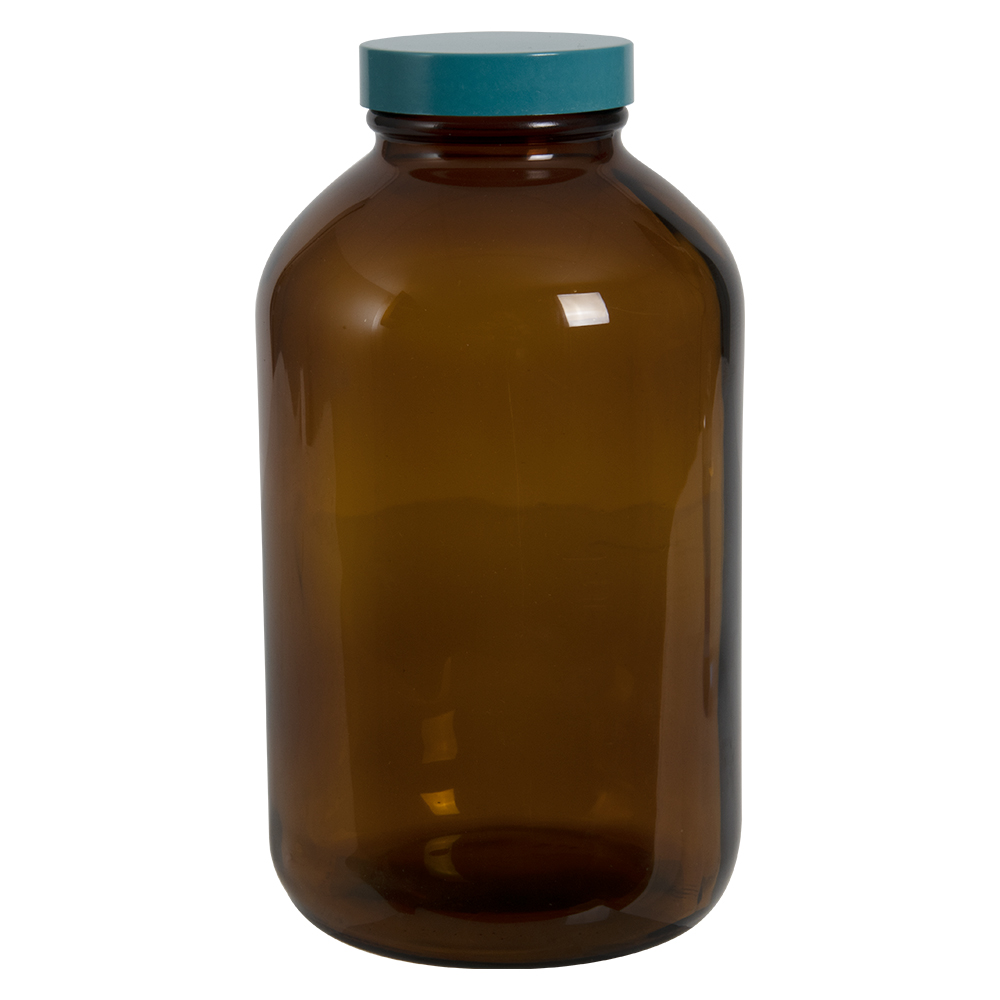 32 Oz Amber Plastic Coated Glass Bottle With 33 400 Cap With F217 And Ptfe Liner U S Plastic Corp