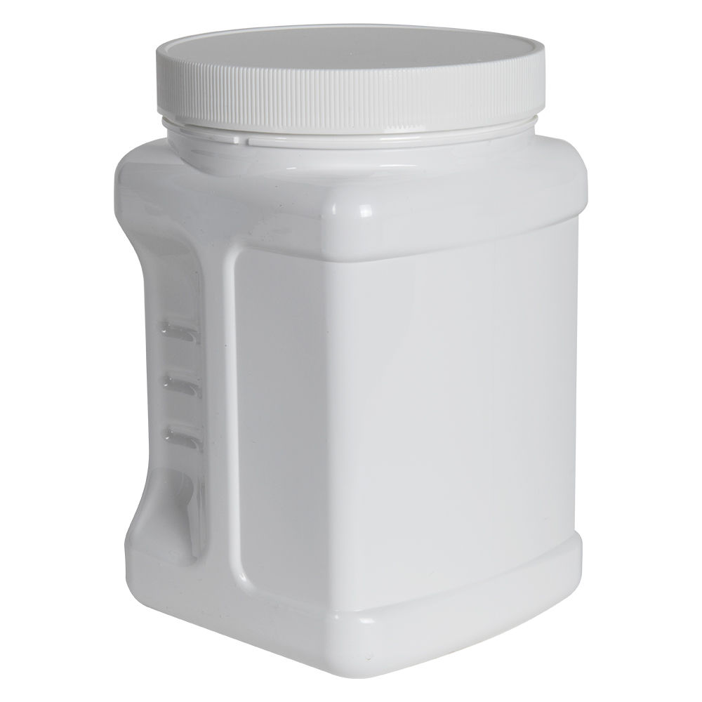 64 oz. White PET Square Pinch Grip-It Jar with 120/400 White Ribbed Cap  with F217 Liner