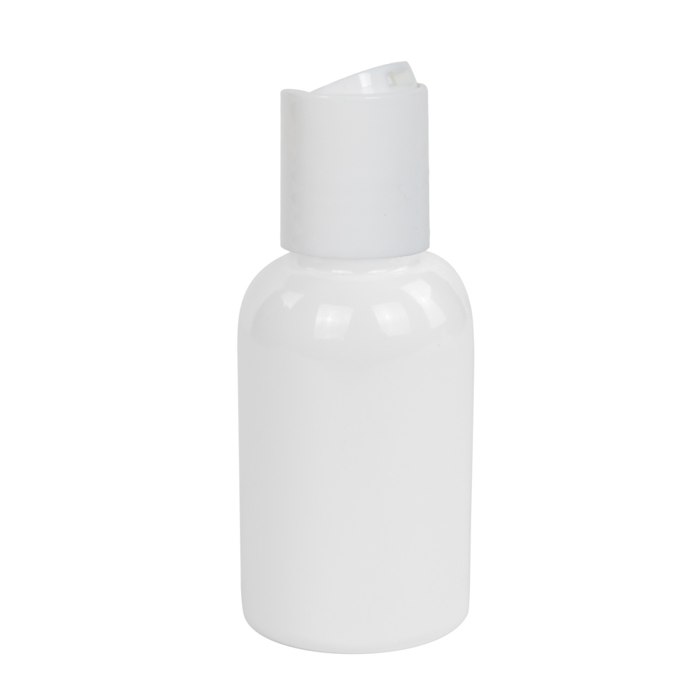 1 oz. White PET Squat Boston Round Bottle with 20/410 White ...