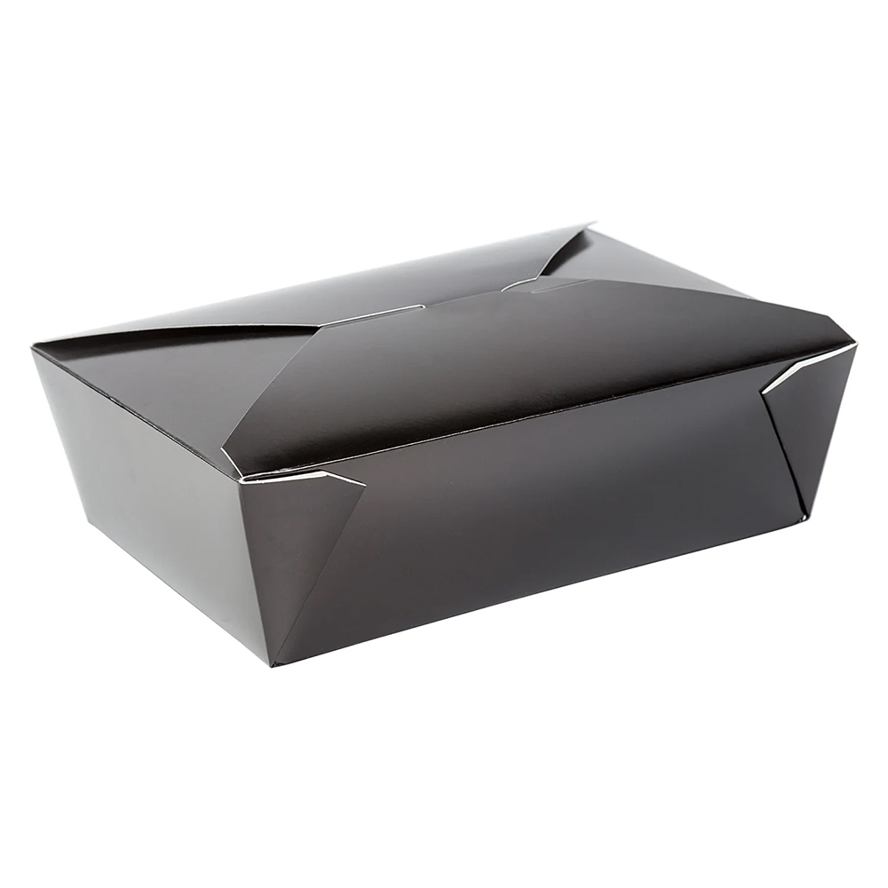 #3 Black Large Folded Paperboard Takeout Box with Medium Profile - Case ...