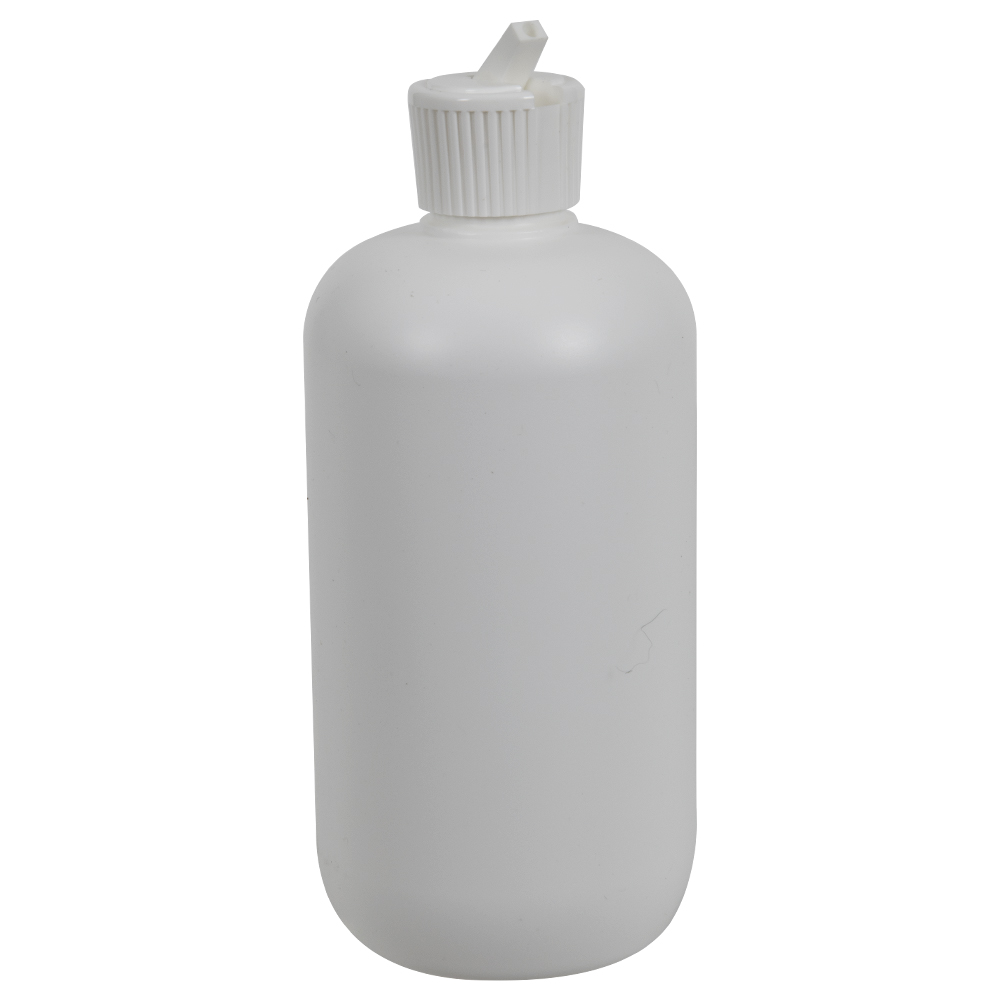 12 Oz. White Hdpe Boston Round Bottle With 24 410 White Ribbed Flip-top 