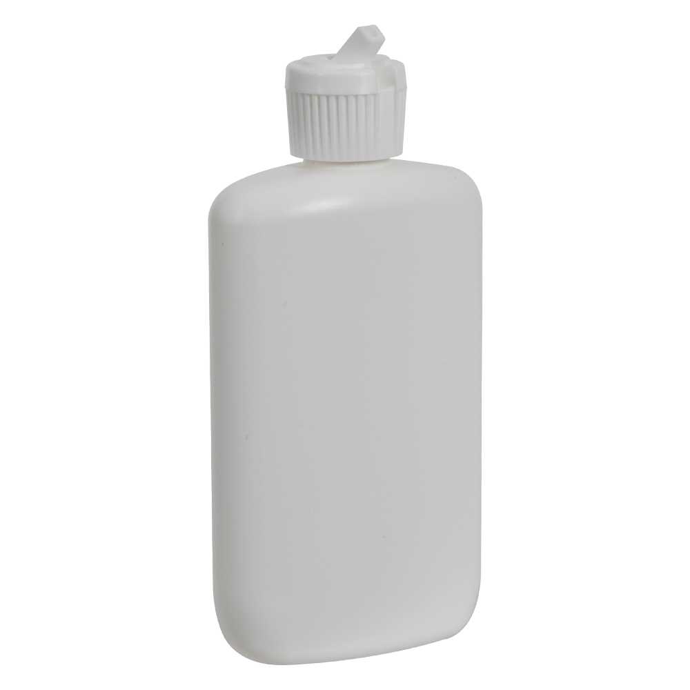 4 oz. White HDPE Oval Bottle with 20/410 White Ribbed Flip-Top ...