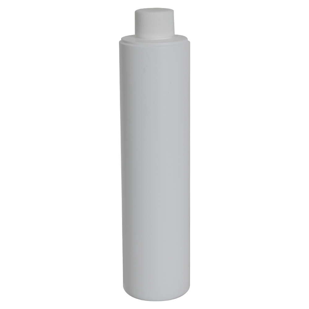 10 oz. White HDPE Cylindrical Sample Bottle with 24/410 White Ribbed ...