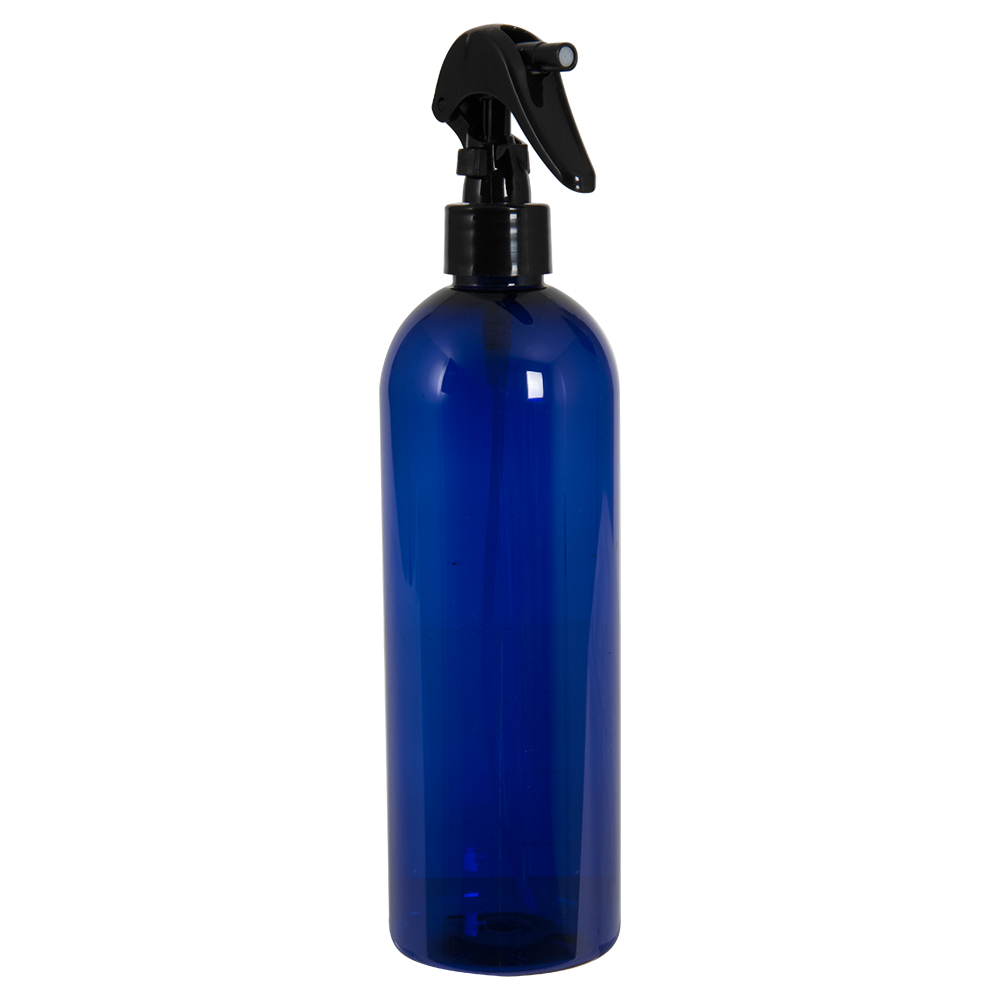 16 oz. Cobalt Blue PET Cosmo Round Bottle with 24/410 Smooth Black ...