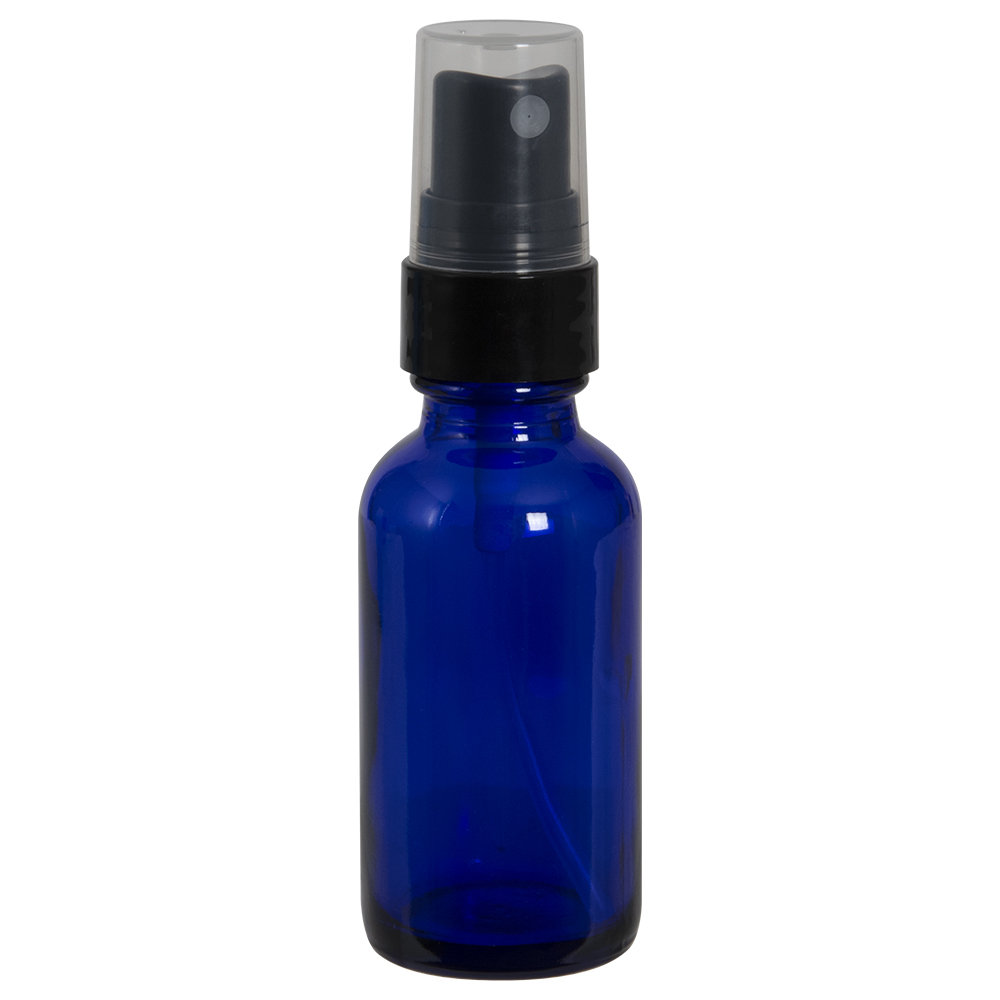 1 Oz Cobalt Blue Glass Boston Round Bottle With 20 400 Black Smooth Finger Sprayer U S