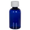 2 oz. Cobalt Blue PET Squat Boston Round Bottle with 20/410 White Ribbed CRC Cap with F217 Liner