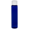 1 oz. Cobalt Blue Slim PET Cylinder Bottle with 20/410 White Ribbed Cap with F217 Liner