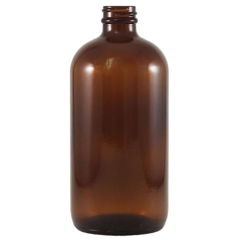 8 oz. Amber Boston Round Glass Bottle, 28mm 28-400