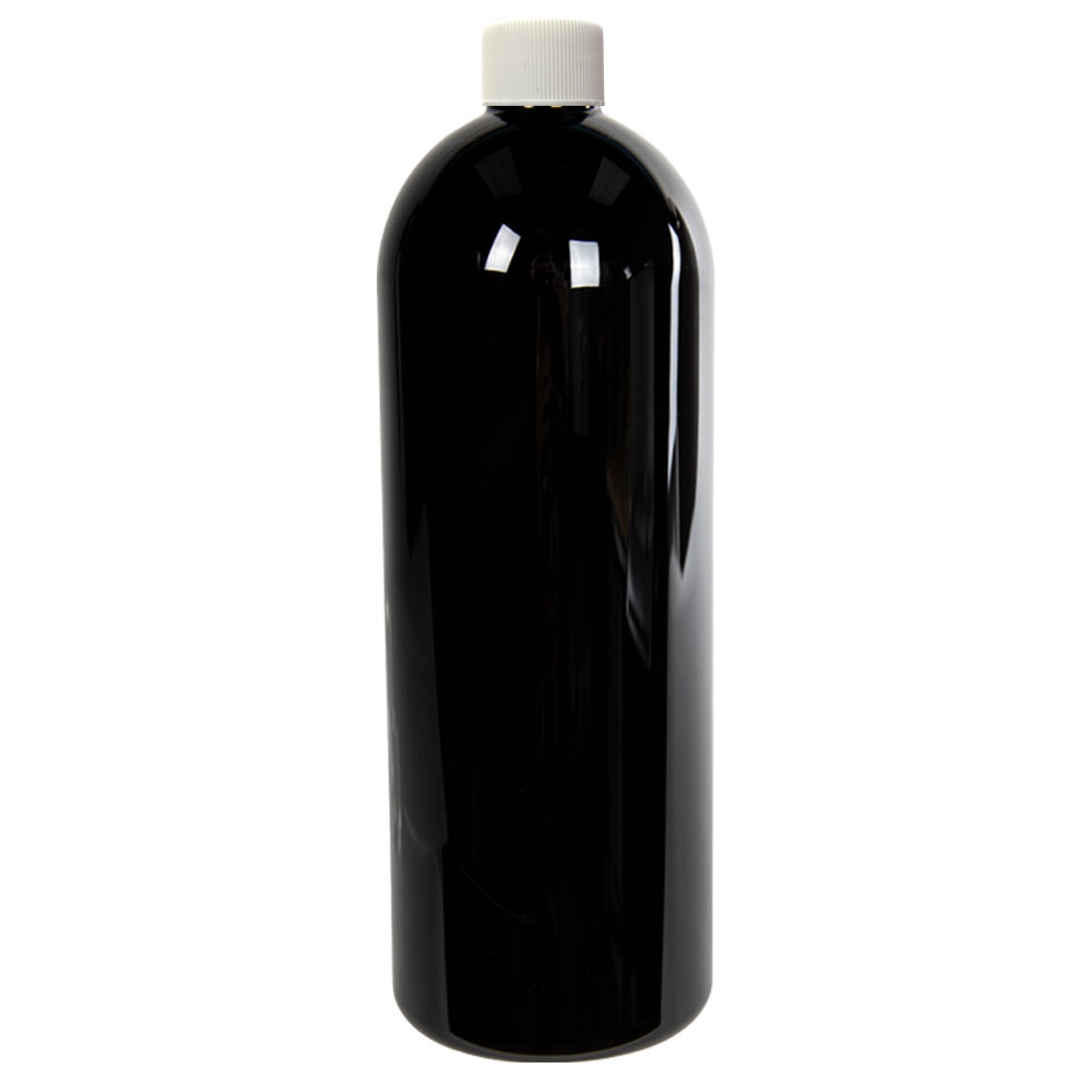 16 oz. Black PET Cosmo Round Bottle with Plain 24/410 Cap | U.S