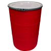 55 Gallon Red Open Head Drum 25.625" Dia. with Band x 35" Hgt.