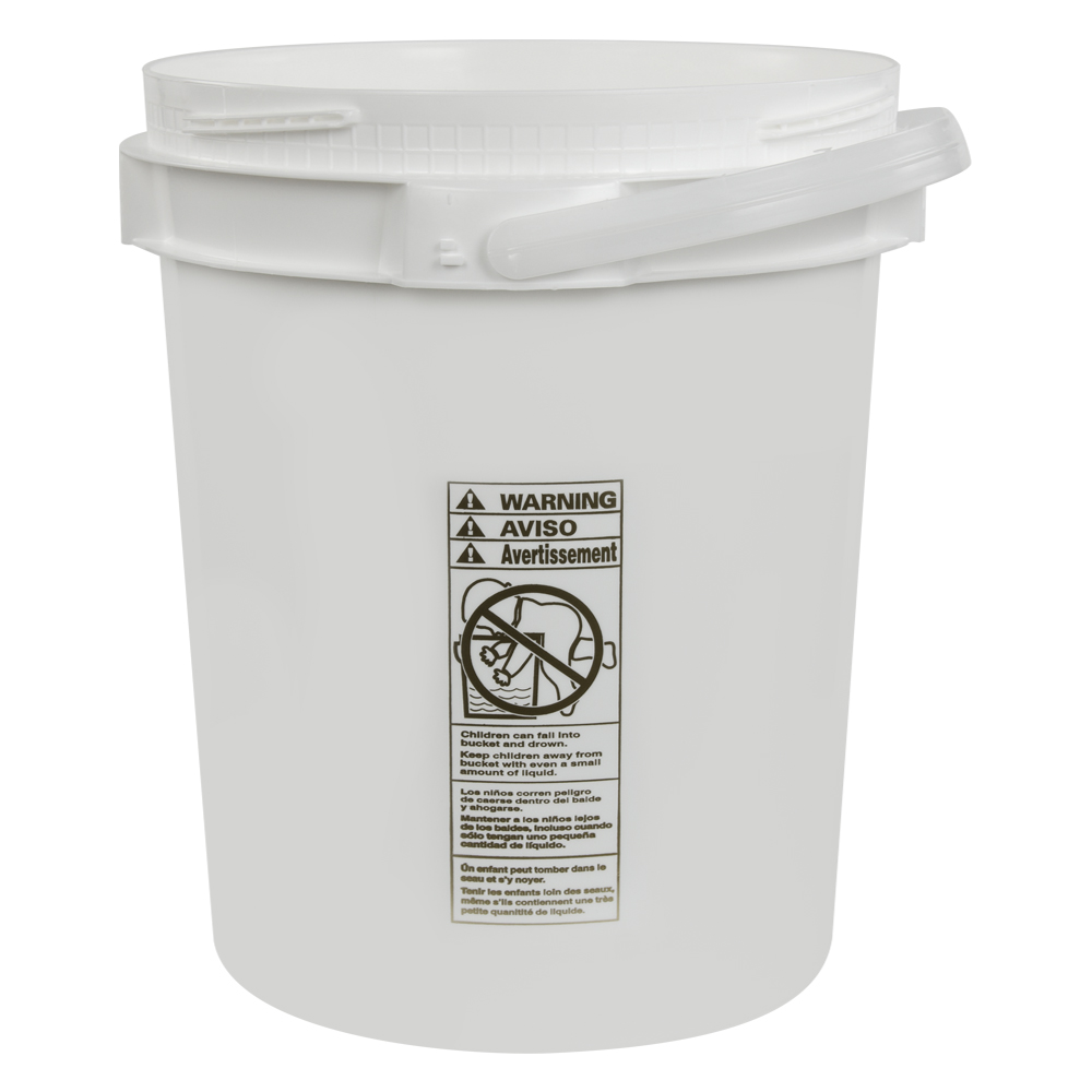 UN Rated White 5 Gallon Bucket w/Metal Handle & Lid w/Rieke Pour