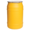 55 Gallon Yellow Straight-Sided Open Head Poly Drum with Plain Lid & Metal Lever-Lock Ring