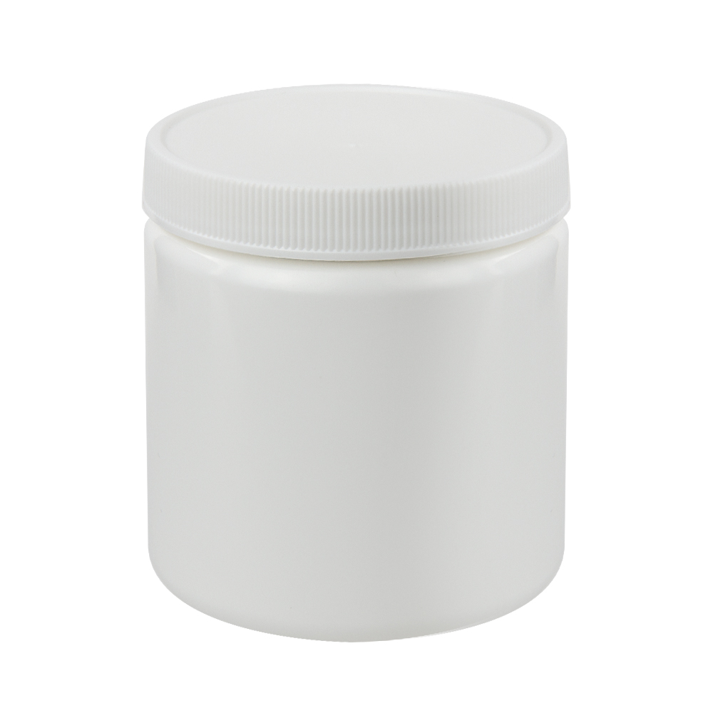 8 Oz. White Hdpe Wide Mouth Round Jar With 70 400 White Ribbed Cap With 