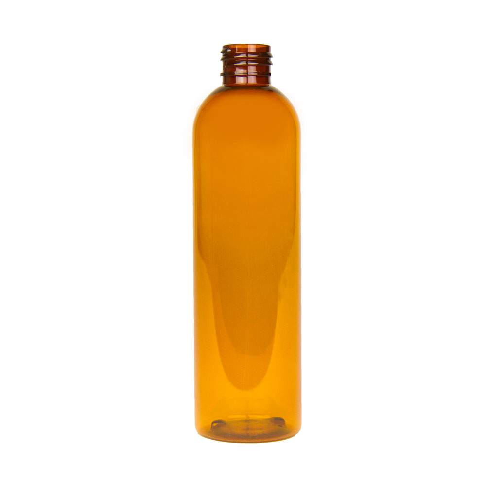 8 oz. Clarified Amber PET Cosmo Round Bottle with 24/410 Neck (Cap Sold ...