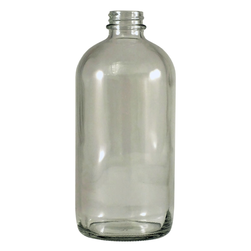 16 Oz Clear Glass Boston Round Bottle With 28 400 Neck Cap Sold Separately U S Plastic Corp