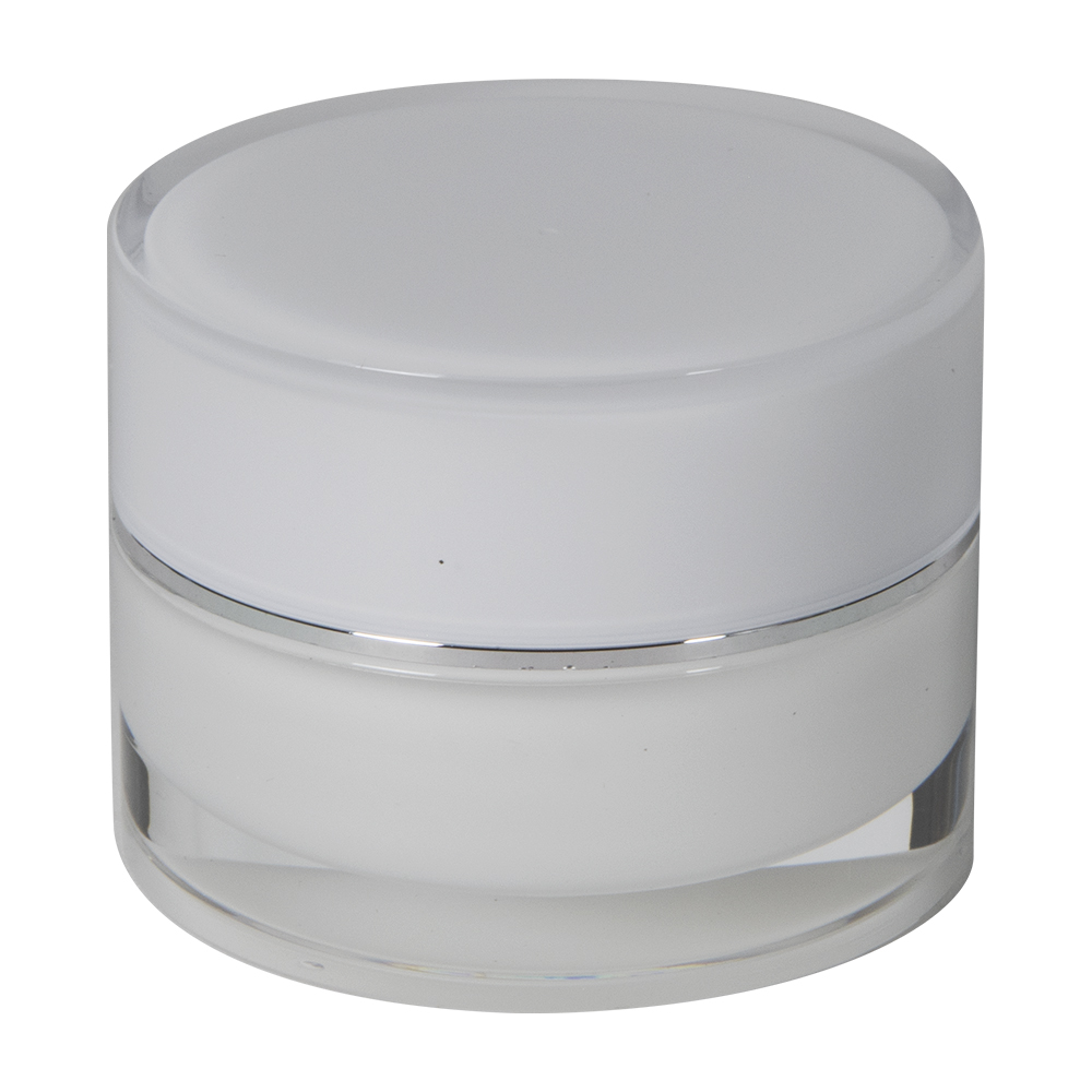 15mL Acrylic White/Silver Round Jar with Lid & Liner | U.S. Plastic Corp.