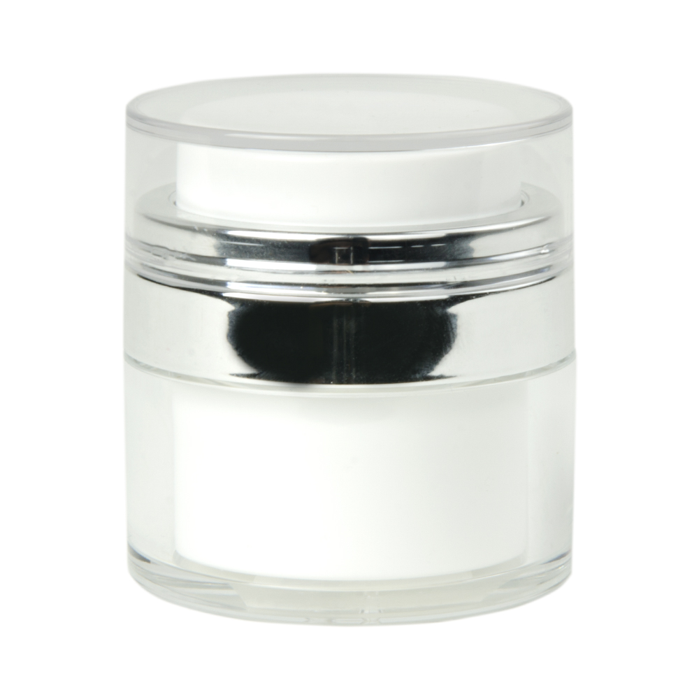 15mL White Acrylic Airless Round Jar with 51mm Cap & Silver Closure | U ...