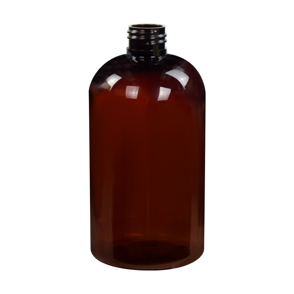 12 oz. Amber PET Squat Boston Round Bottle with 24/410 Neck (Cap Sold ...