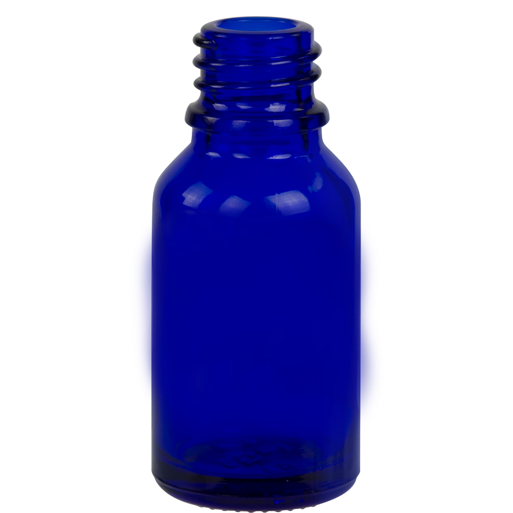 15ml 1 2 Oz Cobalt Blue Glass Boston Round Bottle With 18mm Neck Cap And Reducer Sold Separately