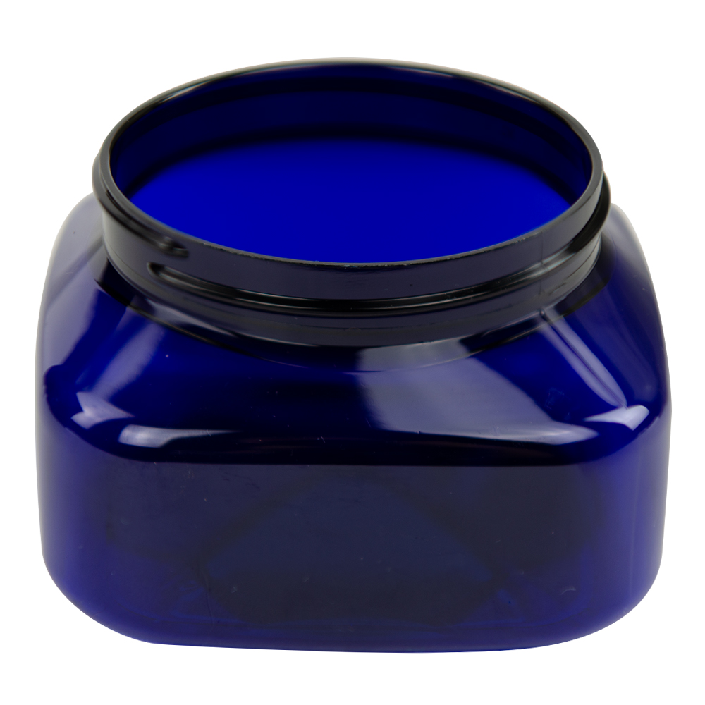 16 oz Blue PET Square Plastic Jar with Black Dome Lid