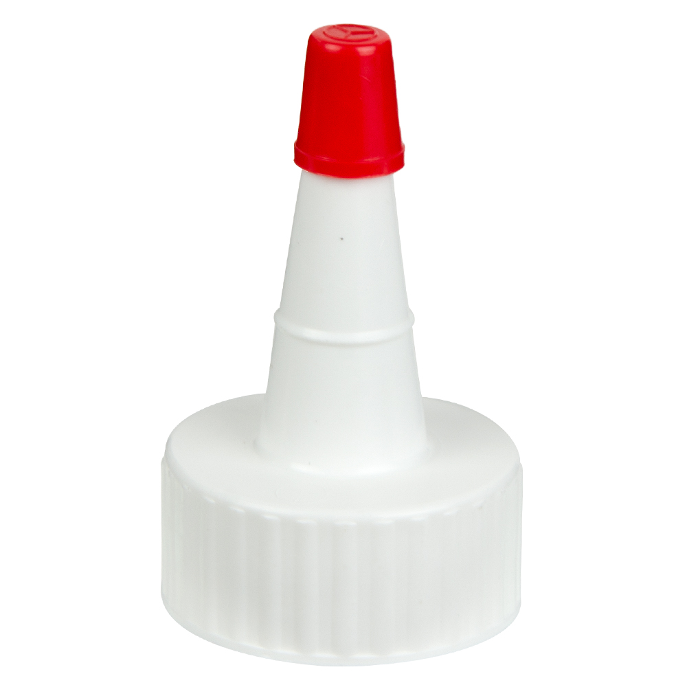 24/400 White Yorker Spout Cap with Regular Red Tip | U.S. Plastic Corp.