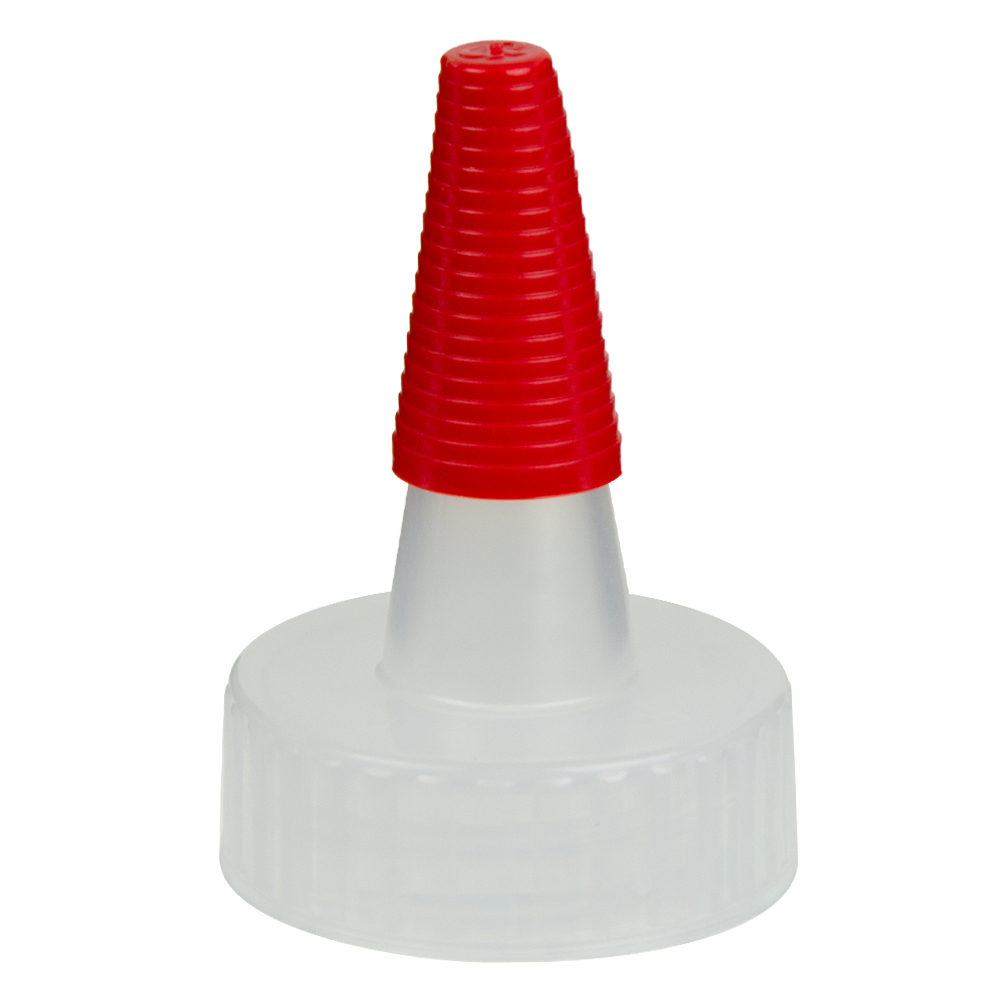 28/400 Natural Yorker Spout Cap with Long Red Tip | U.S. Plastic Corp.