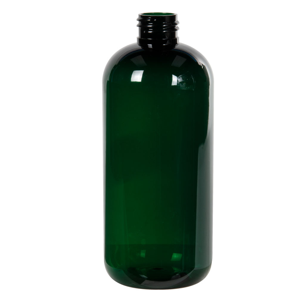 12 oz. Dark Green PET Traditional Boston Round Bottle with 24/410 Neck ...