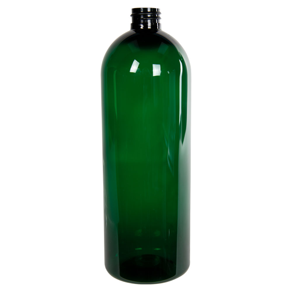 32 oz. Dark Green PET Cosmo Round Bottle with 28/410 Neck (Cap Sold ...