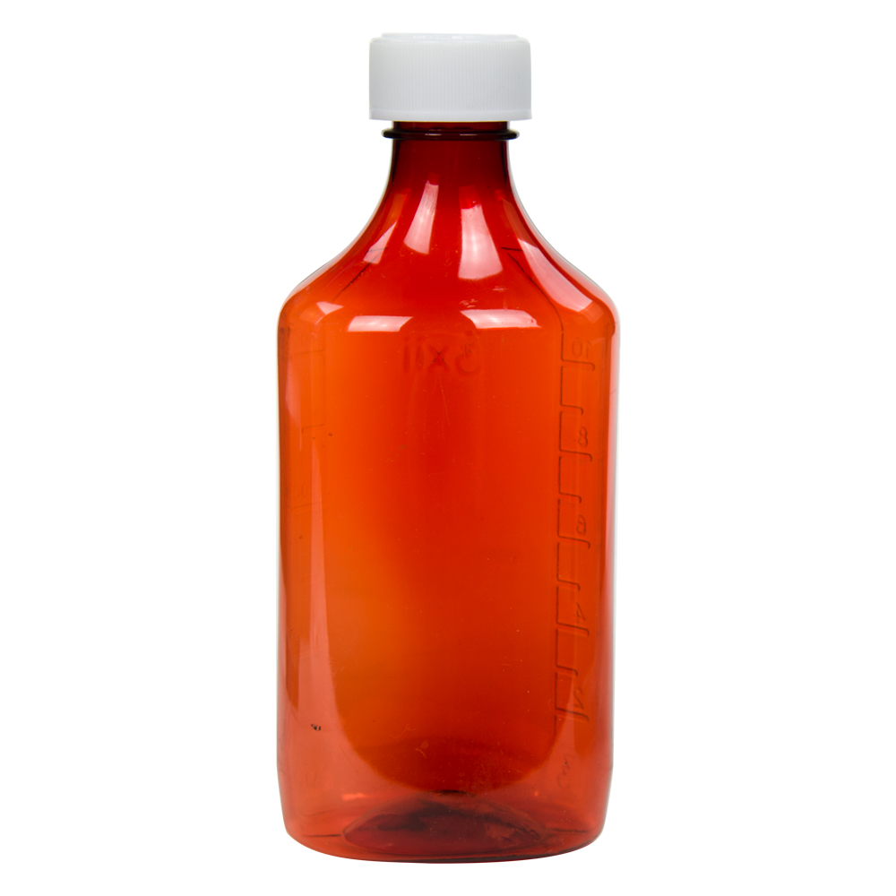 12 oz. Amber PET Oval Liquid Bottle with 28/400 White CR Cap | U.S ...