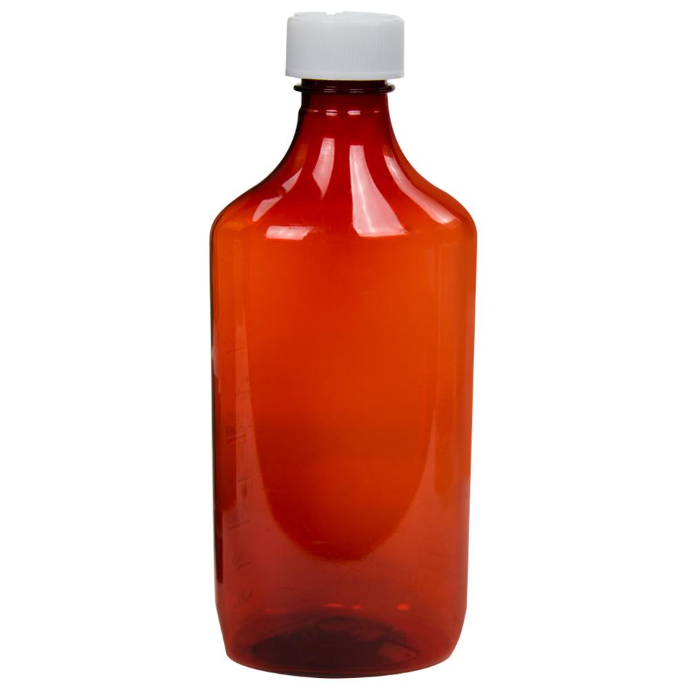 16 Oz. Amber Pet Oval Liquid Bottle With 28 400 White Cr Cap 