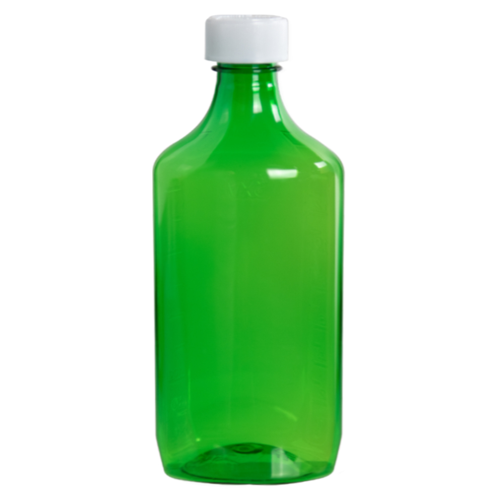 16 oz. Green PET Oval Liquid Bottle with 28/400 White CR Cap | U.S ...