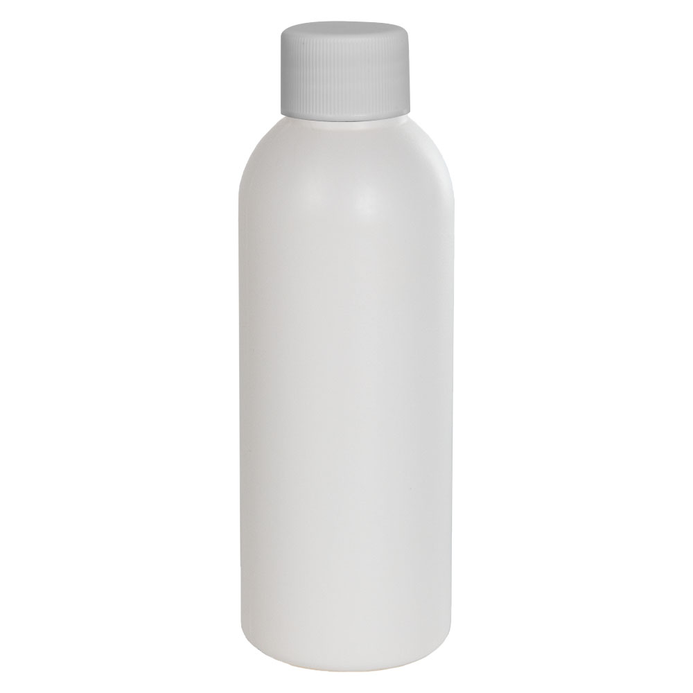 2 oz. White HDPE Cosmo Bottle with 20/410 White Ribbed Cap with F217 ...