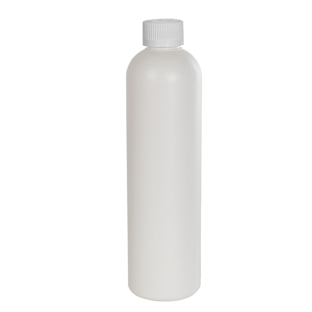 12 oz. White HDPE Cosmo Bottle with 24/410 White Ribbed CRC Cap with ...