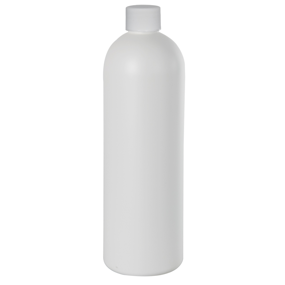 16 oz. White HDPE Cosmo Bottle with 24/410 White Ribbed Cap with F217 ...