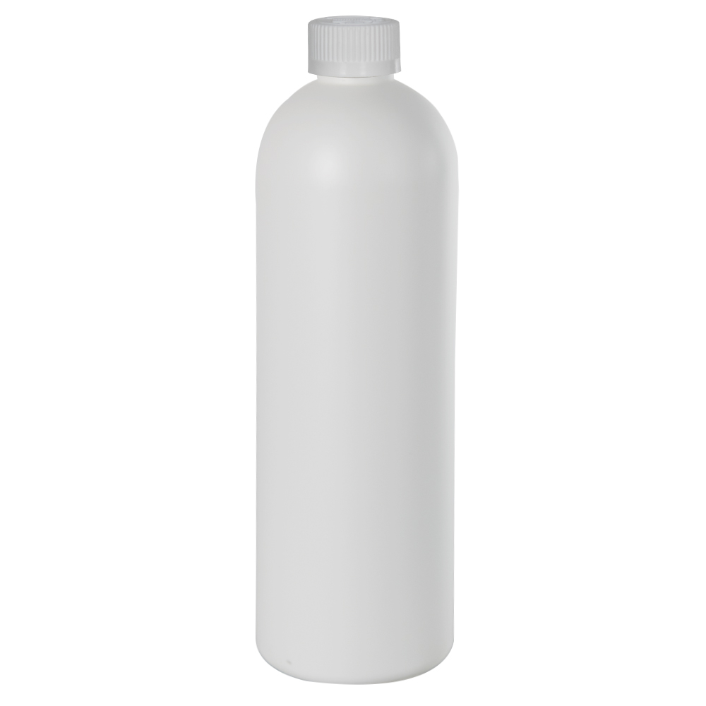 16 oz. White HDPE Cosmo Bottle with 24/410 White Ribbed CRC Cap with ...