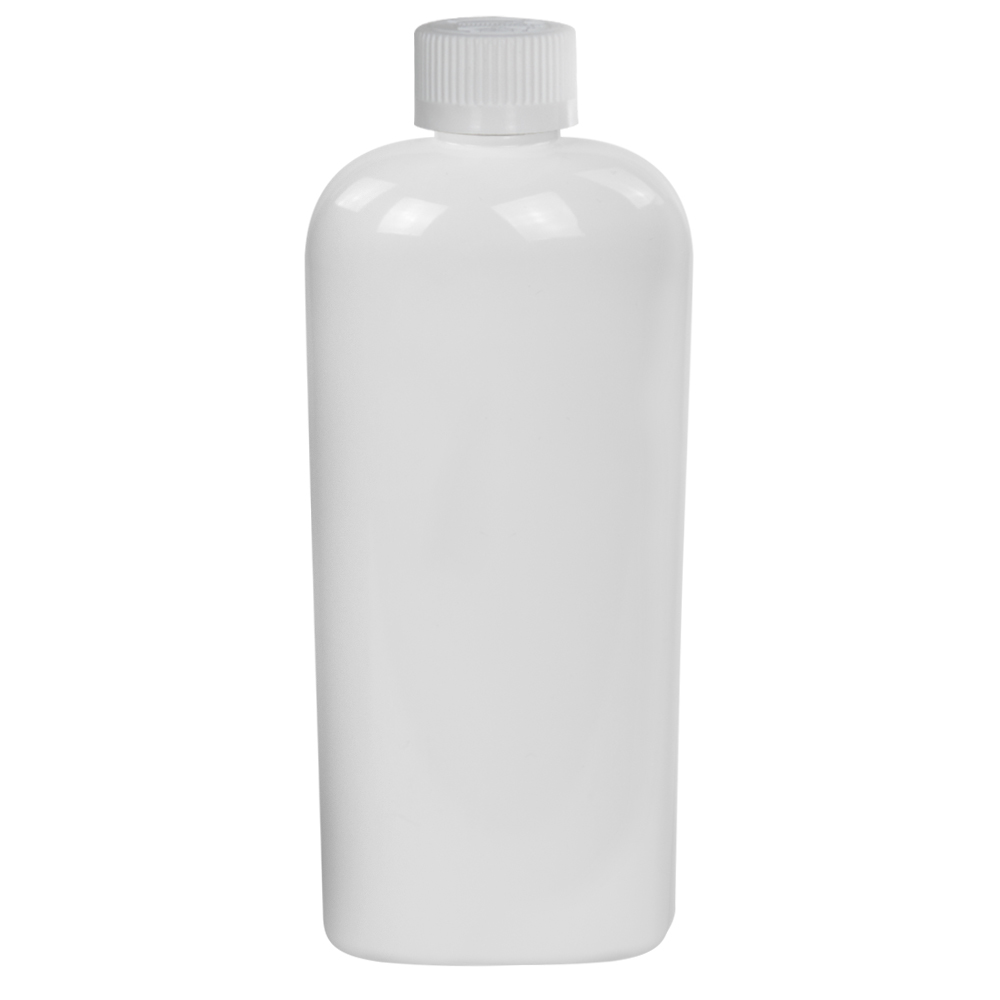 8 oz. White PET Cosmo Oval Bottle with 24/410 White Ribbed CRC Cap with ...