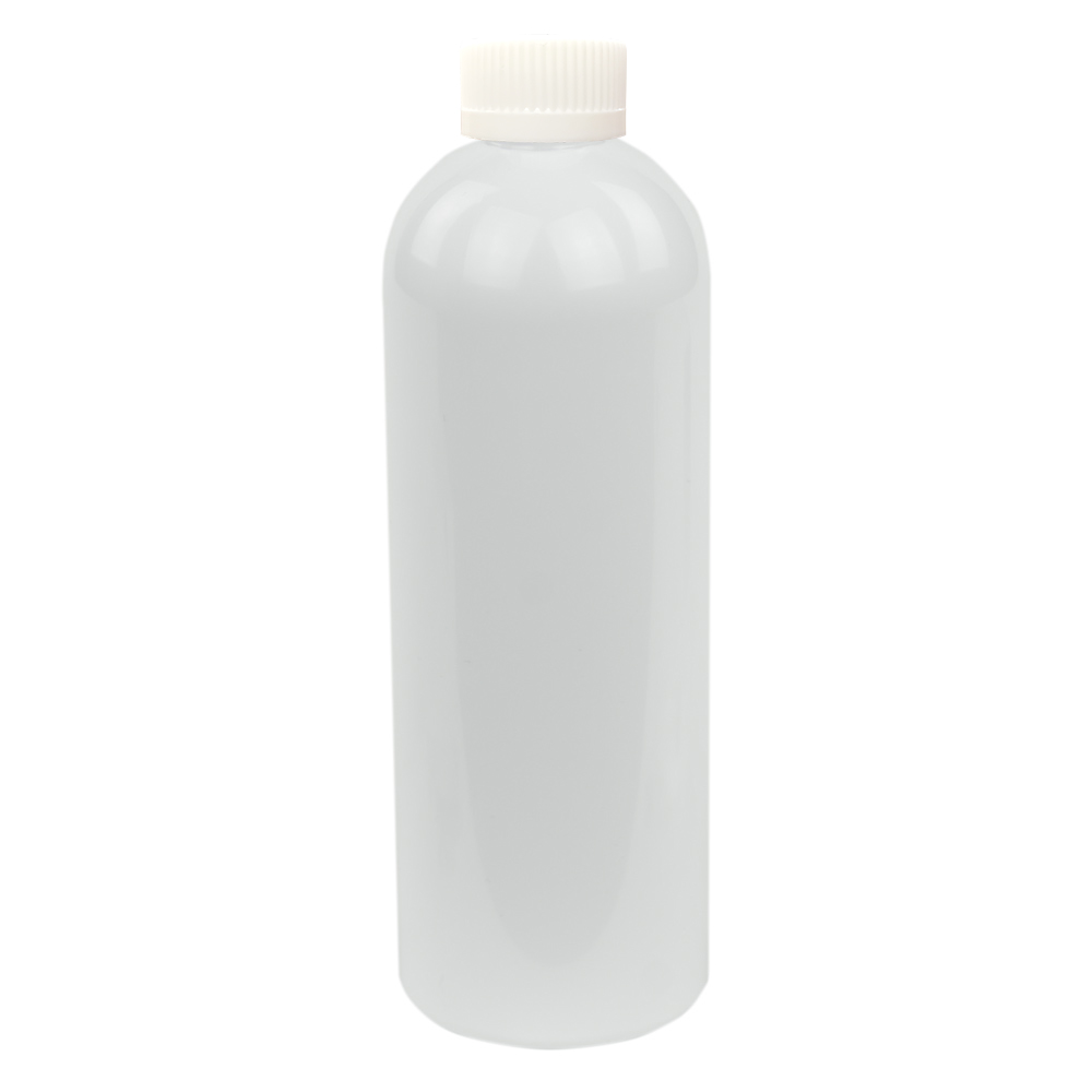 16 oz. White PET Cosmo Round Bottle with 24/410 White Ribbed CRC Cap ...