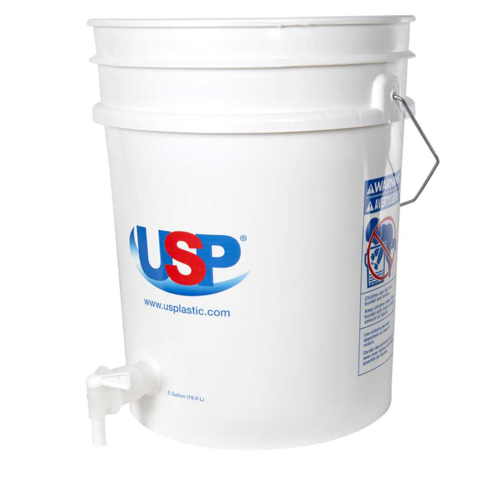 Premium White 5 Gallon Tamco Modified Bucket With Spigot USP Logo   16255psku 