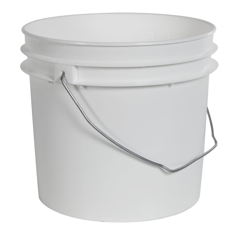 1 Gallon White HDPE Economy Round Bucket with Wire Bail Handle (Lid ...