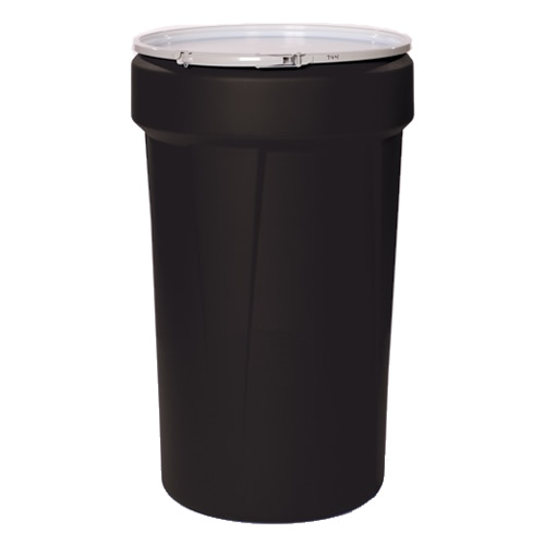 55 Gallon Black Open Head Poly Drum with Metal Lever-Lock Ring | U.S ...