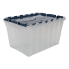 Clear Akro-Mils® Attached Lid Container with Blue Lid & Two Steel Rails - 21-1/2" L x 15" W x 12-1/2" Hgt. OD