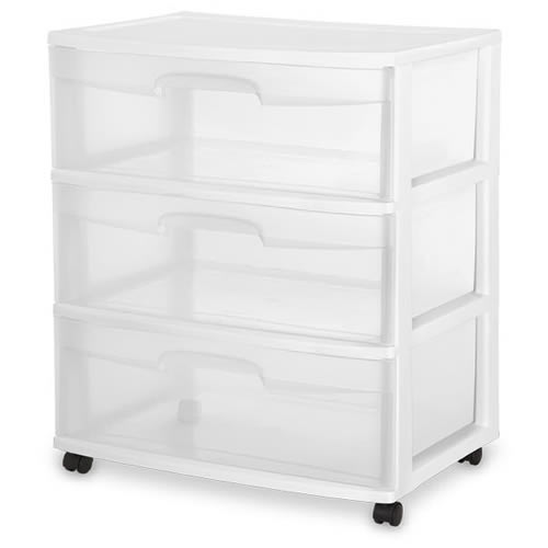 Sterilite 3 Drawer Wide Cart With White Frame 15 1 4 L X 21 7