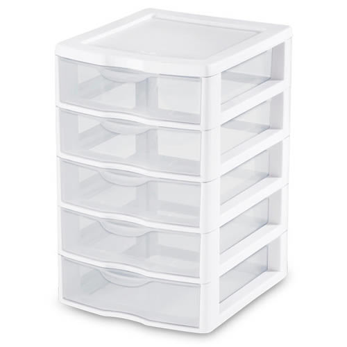 Sterilite® Small 5 Drawer Unit with White Frame - 8-1/2