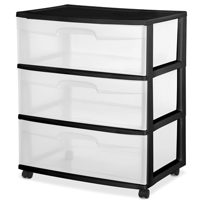 Sterilite 3 Drawer Wide Cart With Black Frame 15 1 4 L X 21 7